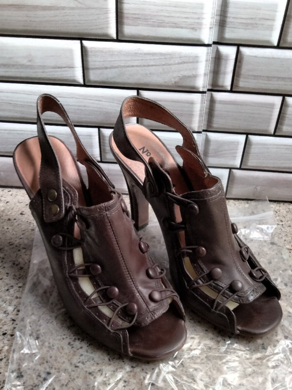 Genuine Leather "Felicia Brown" with Wood Heel